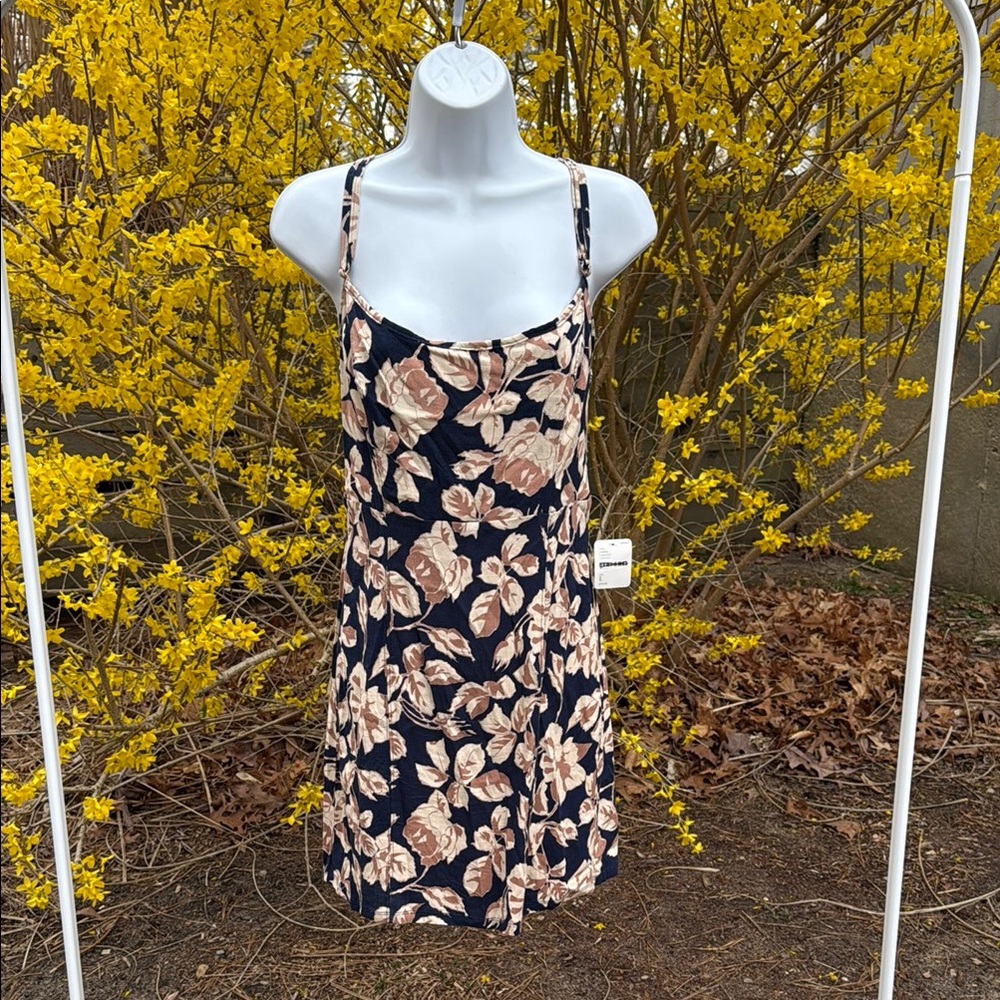 Free People Black Dress with Beige Floral Print